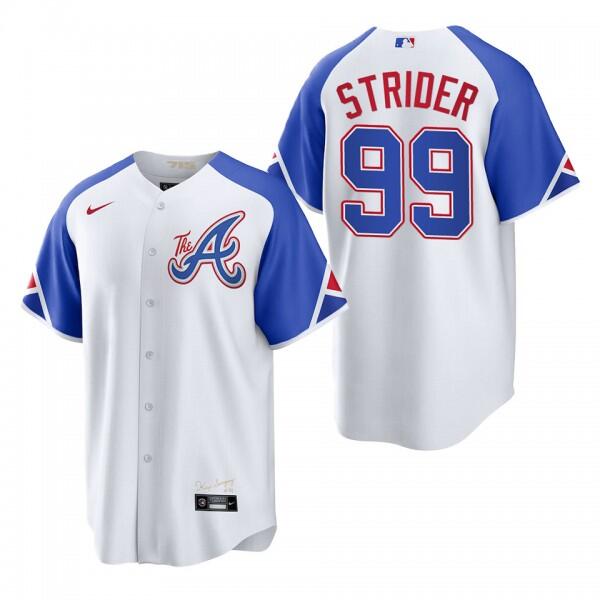 Men's White Atlanta Braves #99 Spencer Strider 2023 City Connect Cool Base Stitched Baseball Jersey